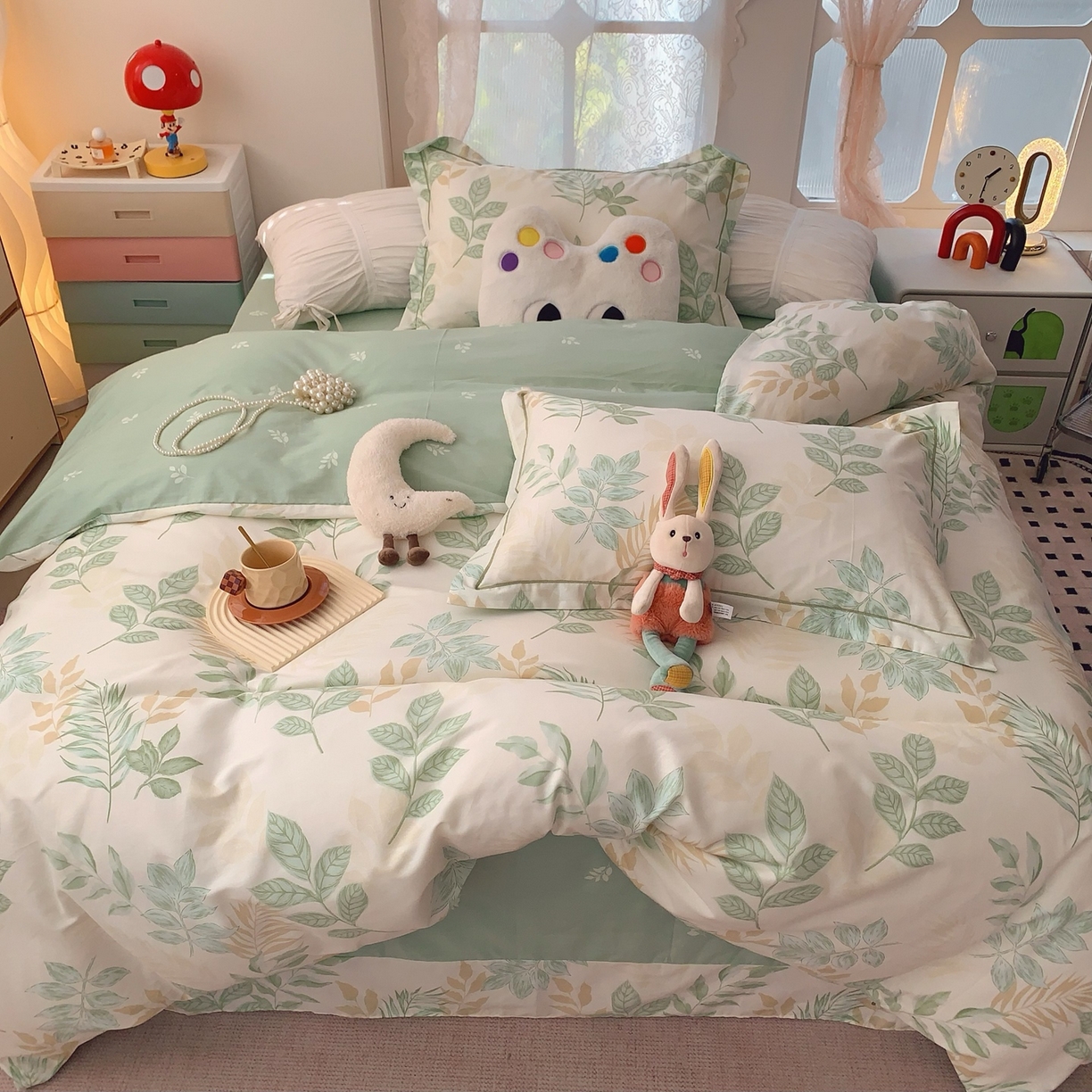 91家纺网 家纺一手货源 找家纺 莱豫家纺 2026新款全棉纯棉小清新印花四件套-第一波 东方树叶