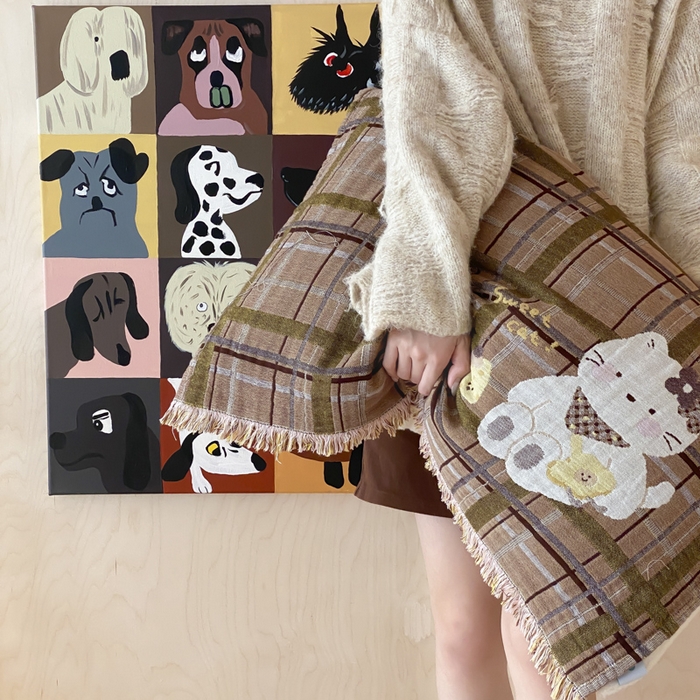 91家纺网 家纺一手货源 找家纺 麻依 2025新款全棉四层纱布软萌流苏枕巾 蛋糕小咪