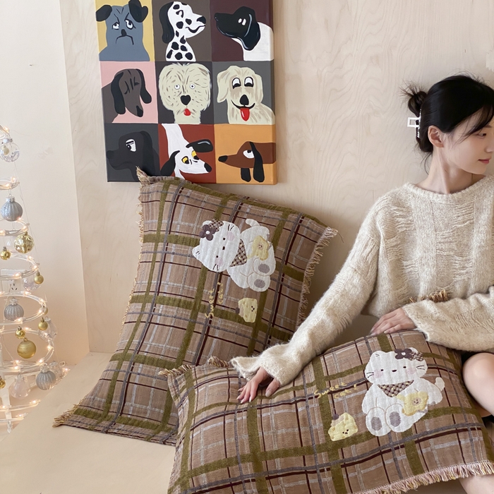 91家纺网 家纺一手货源 找家纺 麻依 2025新款全棉四层纱布软萌流苏枕巾 蛋糕小咪