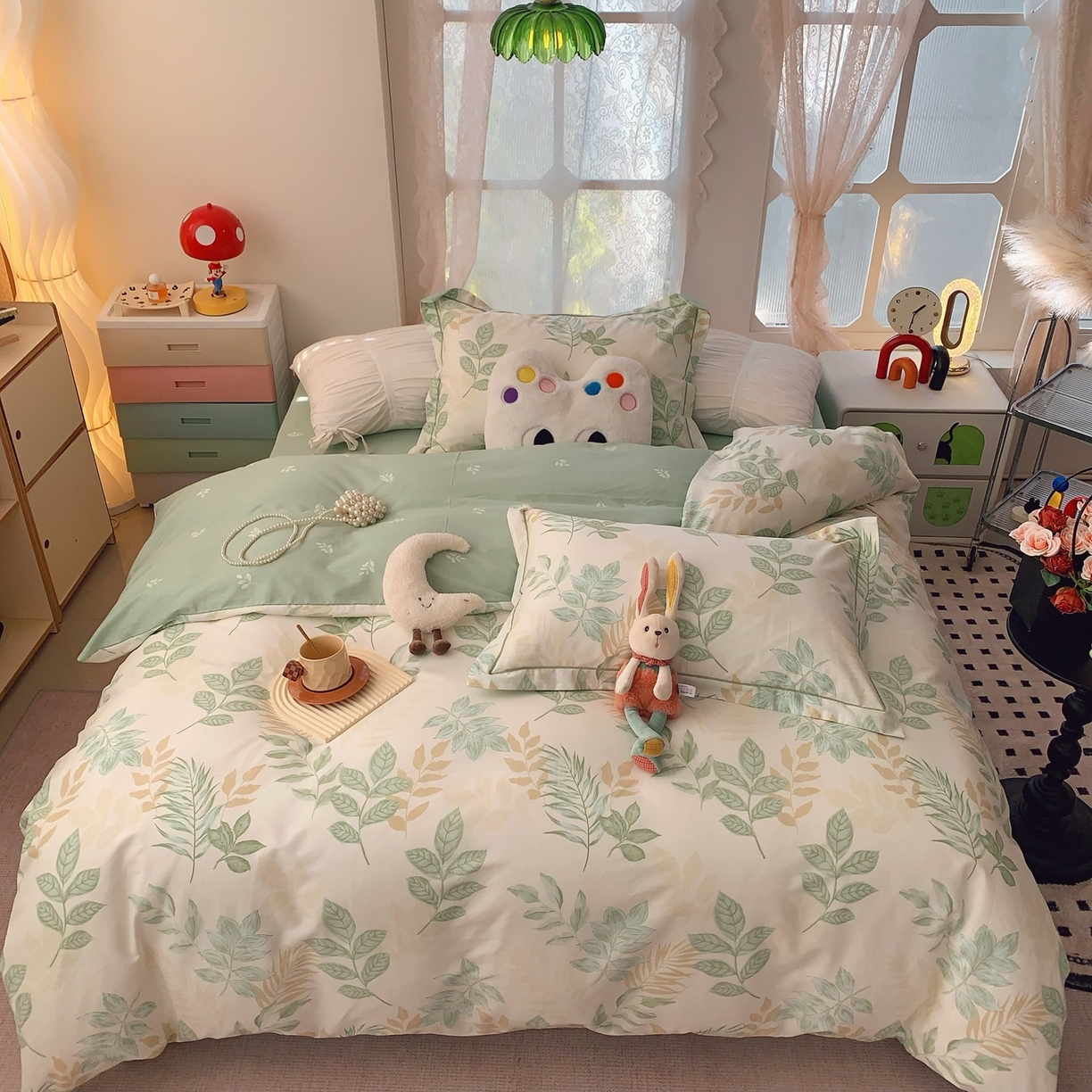 91家纺网 家纺一手货源 找家纺 莱豫家纺 2026新款全棉纯棉小清新印花四件套-第一波 东方树叶