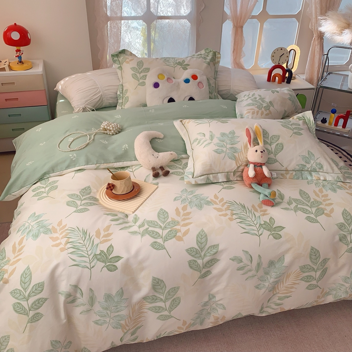 91家纺网 家纺一手货源 找家纺 莱豫家纺 2026新款全棉纯棉小清新印花四件套-第一波 东方树叶