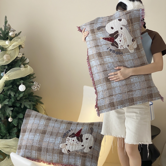 91家纺网 家纺一手货源 找家纺 麻依 2025新款全棉四层纱布软萌流苏枕巾 调皮小猫