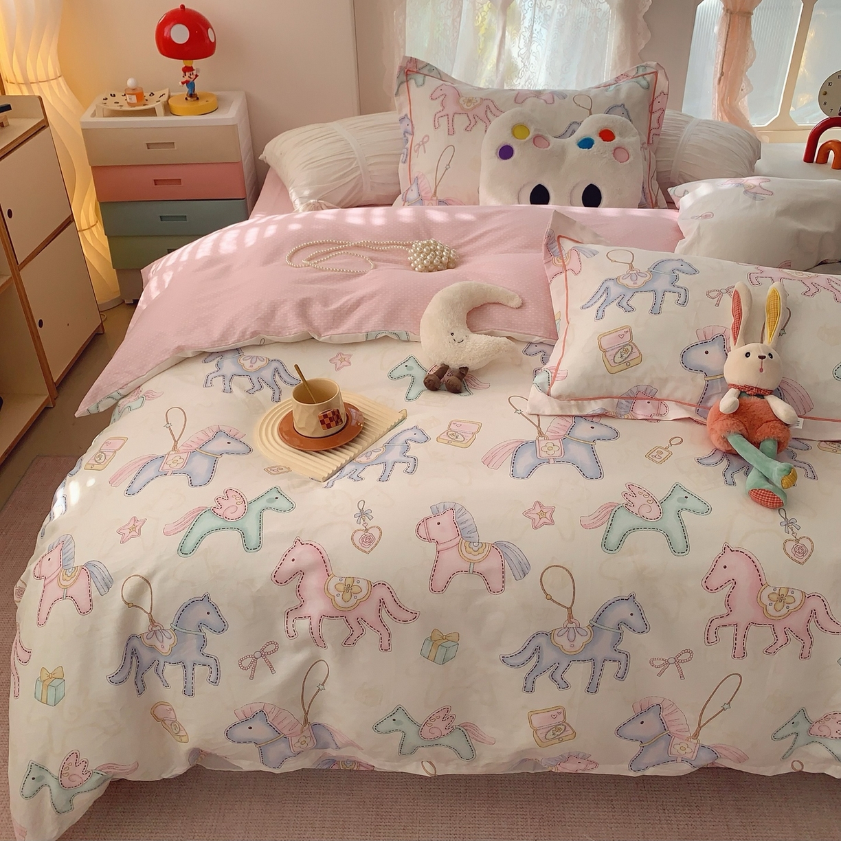 91家纺网 家纺一手货源 找家纺 莱豫家纺 2026新款全棉纯棉小清新印花四件套-第一波 飞马城堡