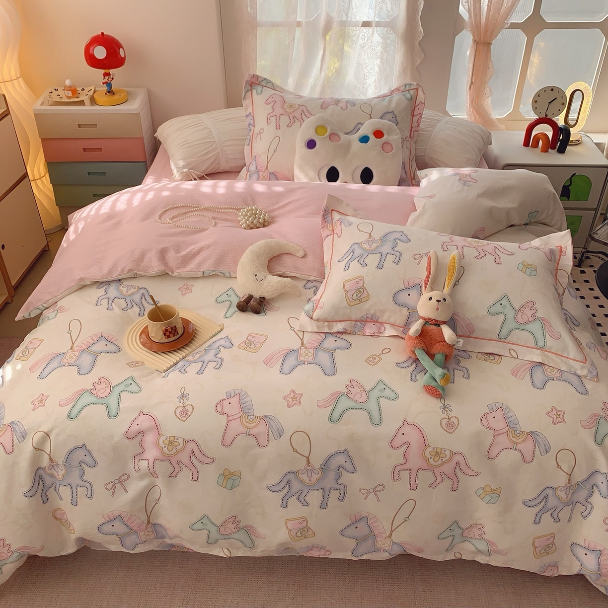 91家纺网 家纺一手货源 找家纺 莱豫家纺 2026新款全棉纯棉小清新印花四件套-第一波 飞马城堡