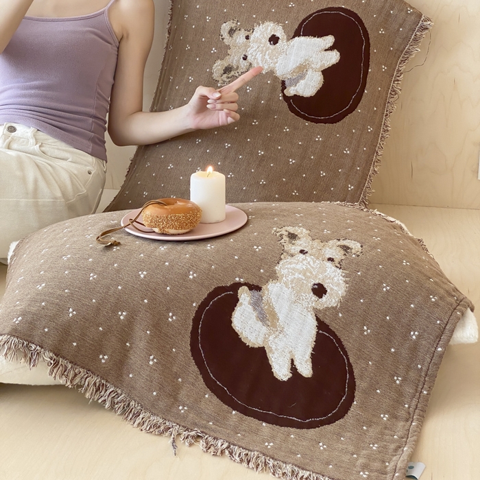 91家纺网 家纺一手货源 找家纺 麻依 2025新款全棉四层纱布软萌流苏枕巾 乖乖狗