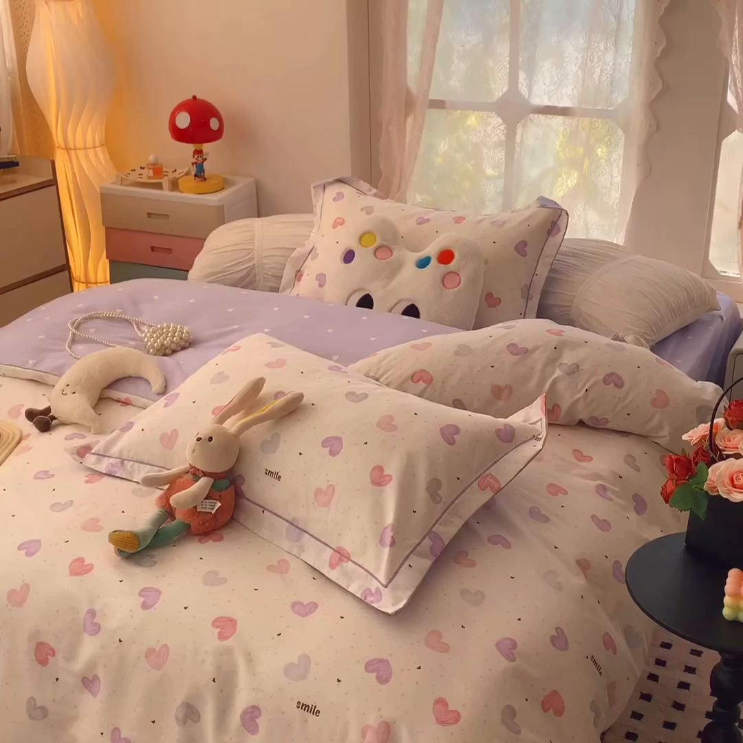 91家纺网 家纺一手货源 找家纺 莱豫家纺 2026新款全棉纯棉小清新印花四件套-第一波 浪漫满屋