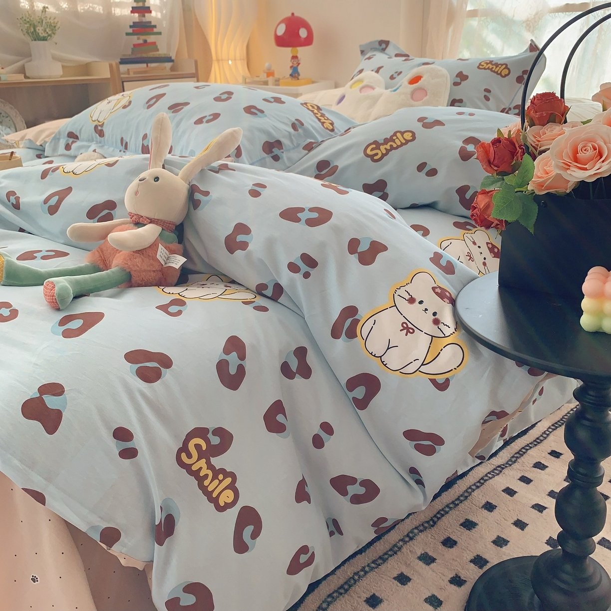 91家纺网 家纺一手货源 找家纺 莱豫家纺 2026新款全棉纯棉小清新印花四件套-第一波 猫咪豹纹蓝