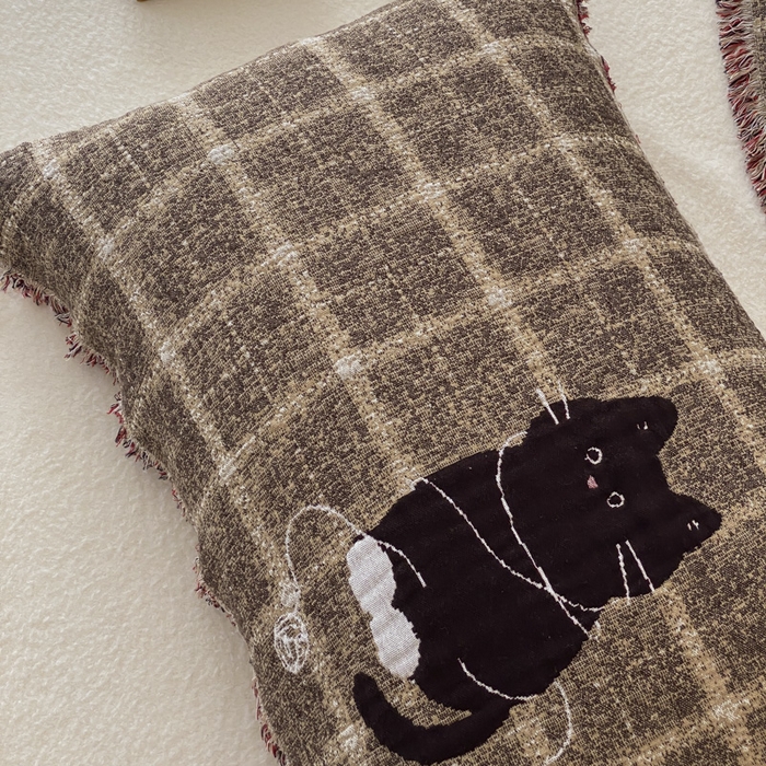 91家纺网 家纺一手货源 找家纺 麻依 2025新款全棉四层纱布软萌流苏枕巾 线团小咪