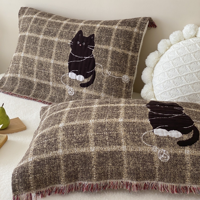 91家纺网 家纺一手货源 找家纺 麻依 2025新款全棉四层纱布软萌流苏枕巾 线团小咪