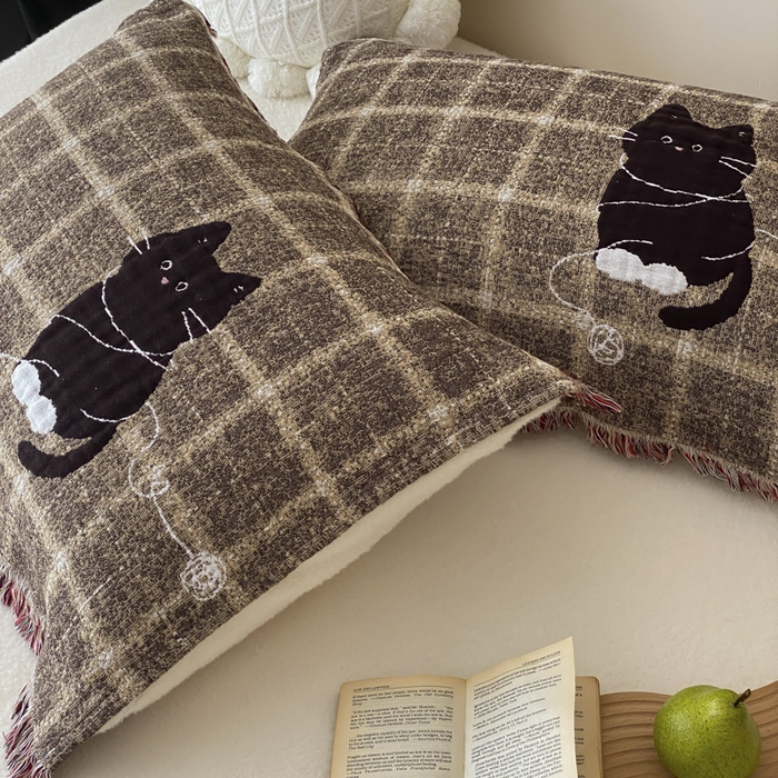 91家纺网 家纺一手货源 找家纺 麻依 2025新款全棉四层纱布软萌流苏枕巾 线团小咪