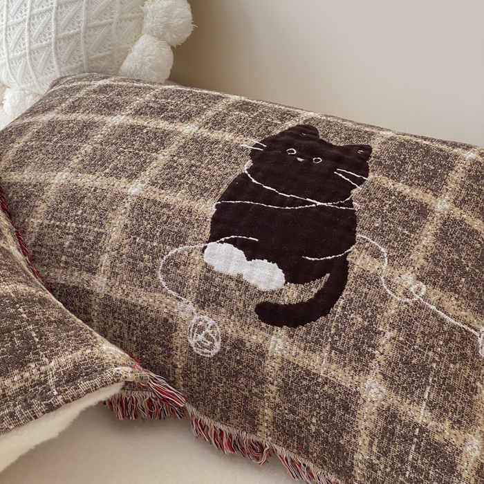 91家纺网 家纺一手货源 找家纺 麻依 2025新款全棉四层纱布软萌流苏枕巾 线团小咪