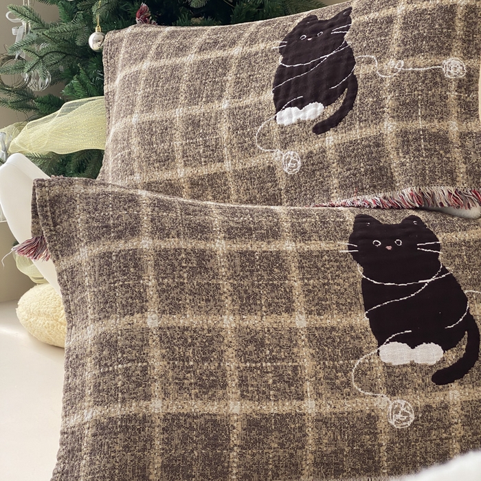 91家纺网 家纺一手货源 找家纺 麻依 2025新款全棉四层纱布软萌流苏枕巾 线团小咪