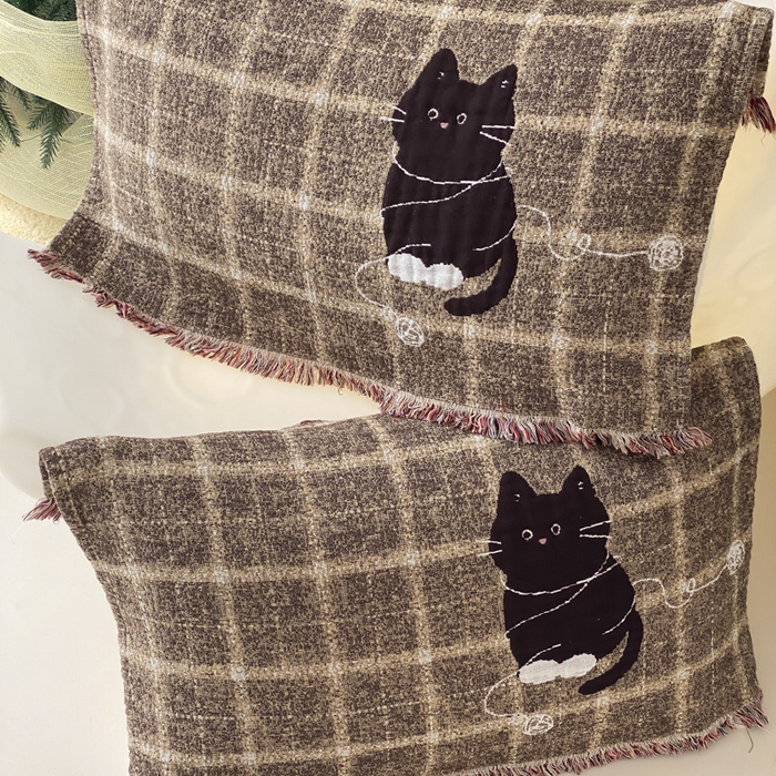 91家纺网 家纺一手货源 找家纺 麻依 2025新款全棉四层纱布软萌流苏枕巾 线团小咪