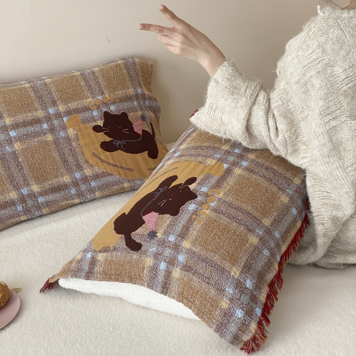 91家纺网 家纺一手货源 找家纺 麻依 2025新款全棉四层纱布软萌流苏枕巾 香蕉小猫