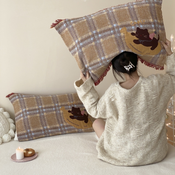 91家纺网 家纺一手货源 找家纺 麻依 2025新款全棉四层纱布软萌流苏枕巾 香蕉小猫