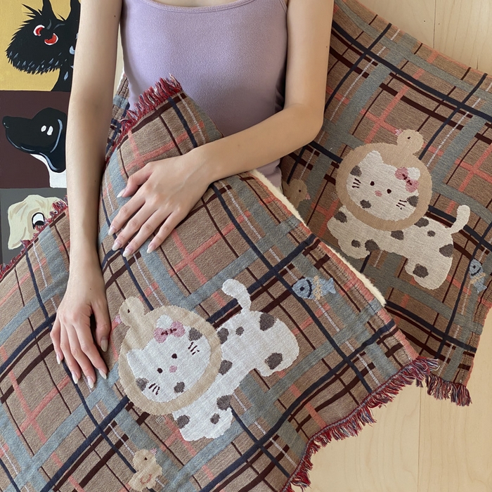 91家纺网 家纺一手货源 找家纺 麻依 2025新款全棉四层纱布软萌流苏枕巾 鸭鸭小猫