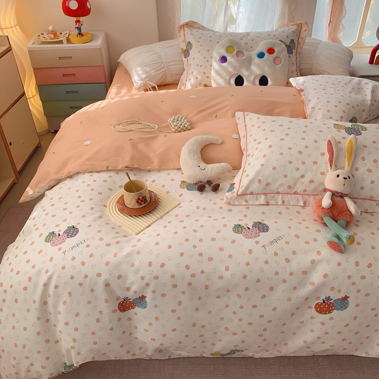 91家纺网 家纺一手货源 找家纺 莱豫家纺 2026新款全棉纯棉小清新印花四件套-第一波 南瓜舞会