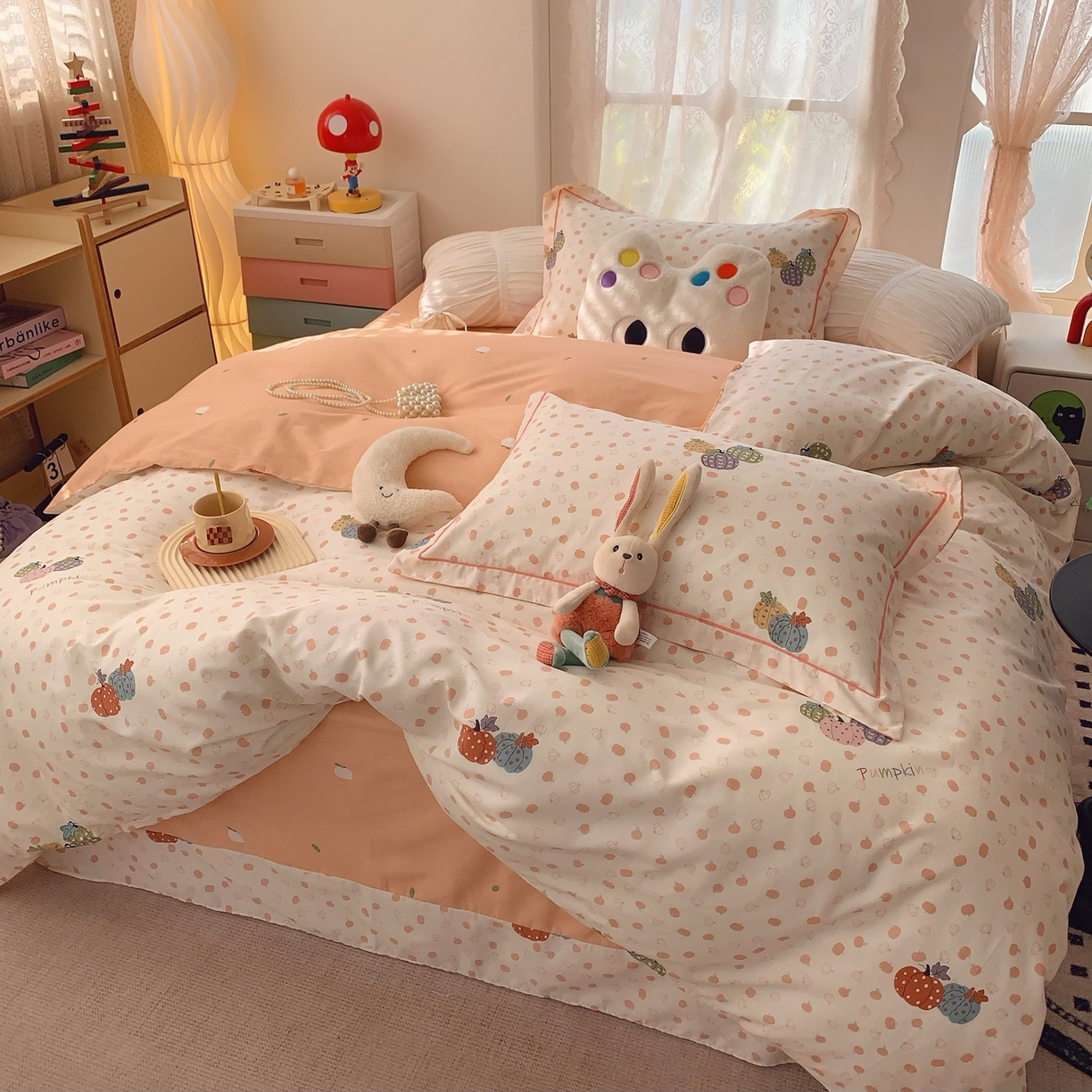 91家纺网 家纺一手货源 找家纺 莱豫家纺 2026新款全棉纯棉小清新印花四件套-第一波 南瓜舞会