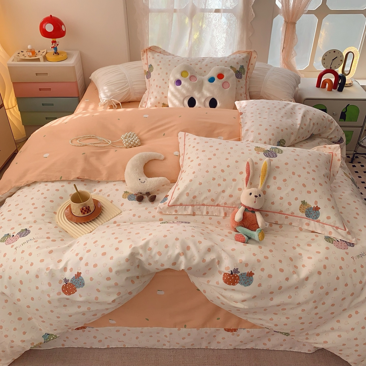 91家纺网 家纺一手货源 找家纺 莱豫家纺 2026新款全棉纯棉小清新印花四件套-第一波 南瓜舞会