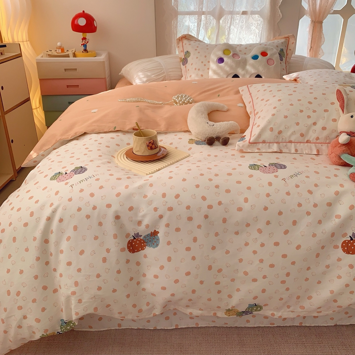 91家纺网 家纺一手货源 找家纺 莱豫家纺 2026新款全棉纯棉小清新印花四件套-第一波 南瓜舞会