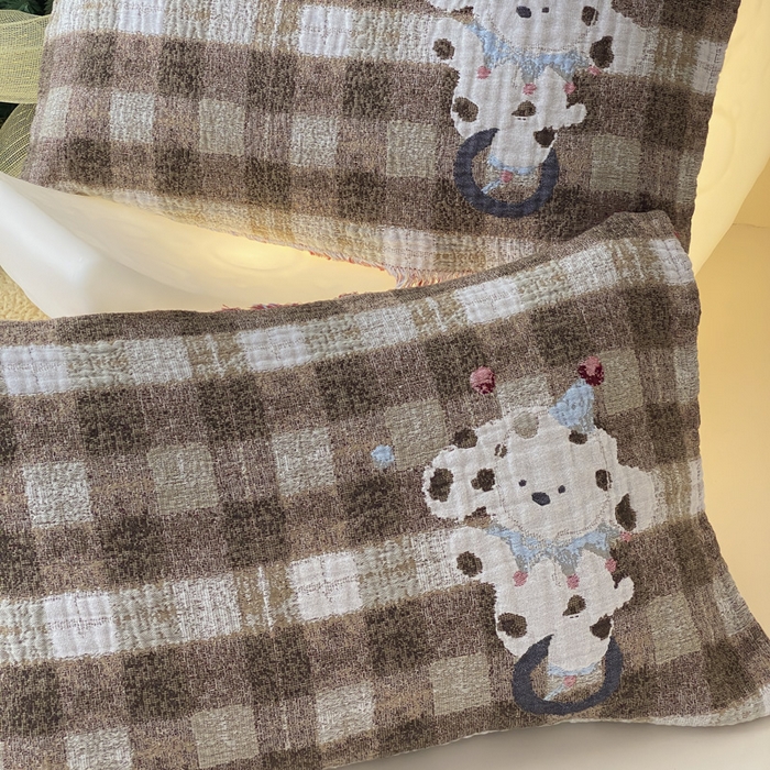 91家纺网 家纺一手货源 找家纺 麻依 2025新款全棉四层纱布软萌流苏枕巾 杂技小狗