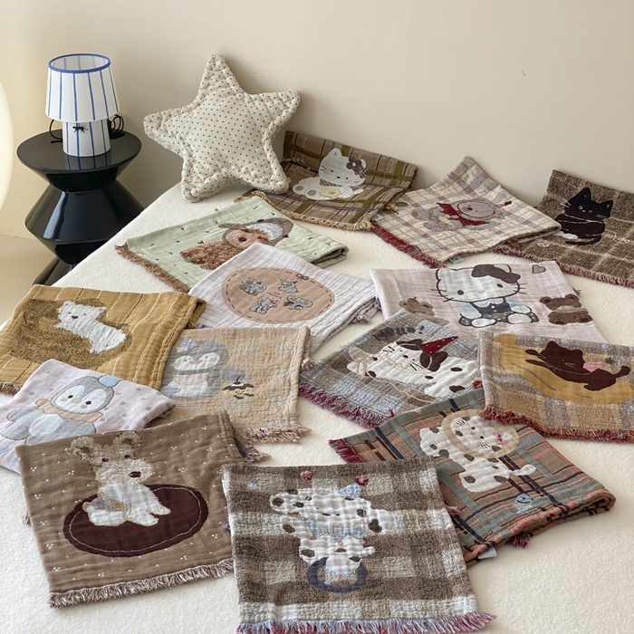 麻依 2025新款全棉四层纱布软萌流苏枕巾 组合图