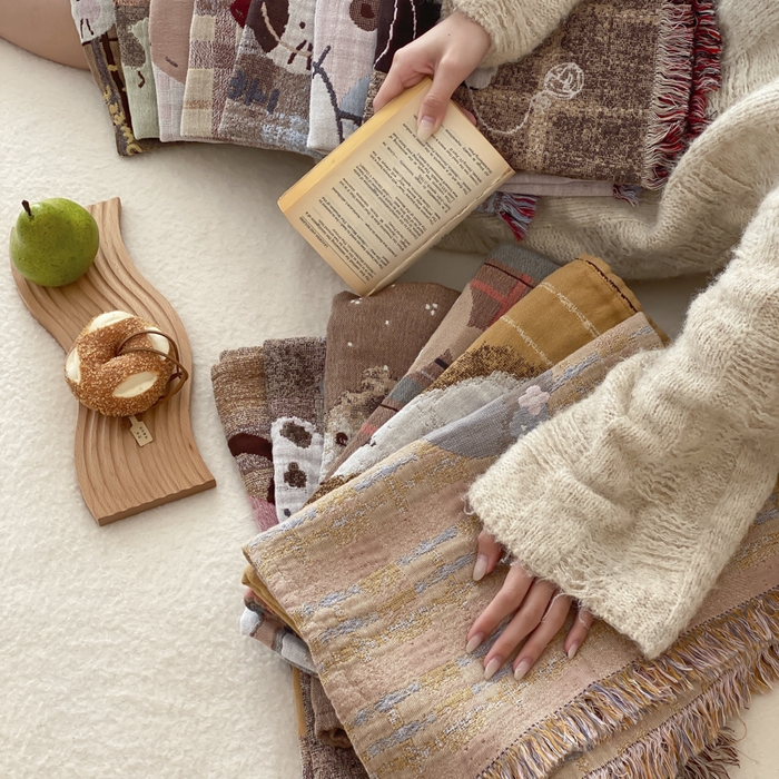 91家纺网 家纺一手货源 找家纺 麻依 2025新款全棉四层纱布软萌流苏枕巾 组合图