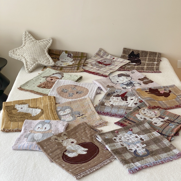 91家纺网 家纺一手货源 找家纺 麻依 2025新款全棉四层纱布软萌流苏枕巾 组合图