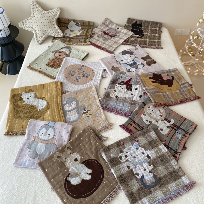 91家纺网 家纺一手货源 找家纺 麻依 2025新款全棉四层纱布软萌流苏枕巾 组合图