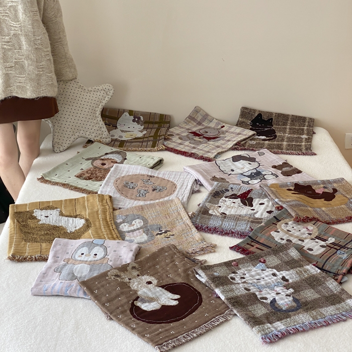 91家纺网 家纺一手货源 找家纺 麻依 2025新款全棉四层纱布软萌流苏枕巾 组合图