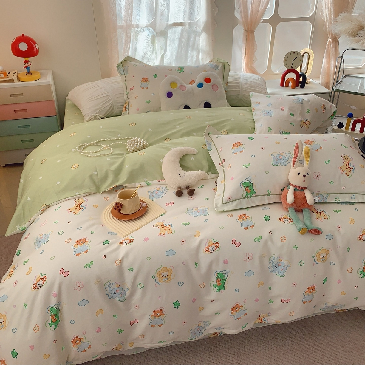 91家纺网 家纺一手货源 找家纺 莱豫家纺 2026新款全棉纯棉小清新印花四件套-第一波 森林奇遇记