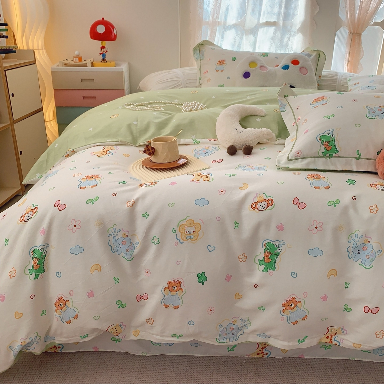 91家纺网 家纺一手货源 找家纺 莱豫家纺 2026新款全棉纯棉小清新印花四件套-第一波 森林奇遇记