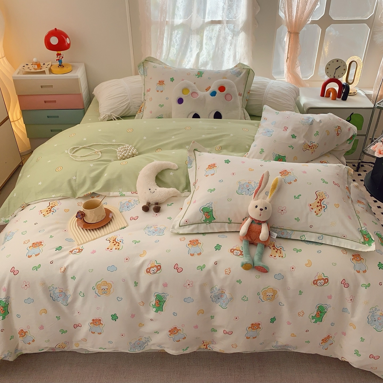 91家纺网 家纺一手货源 找家纺 莱豫家纺 2026新款全棉纯棉小清新印花四件套-第一波 森林奇遇记