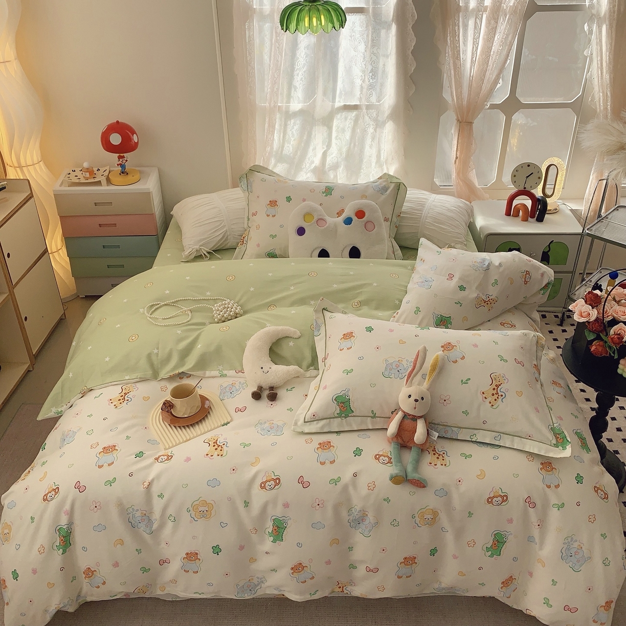 91家纺网 家纺一手货源 找家纺 莱豫家纺 2026新款全棉纯棉小清新印花四件套-第一波 森林奇遇记