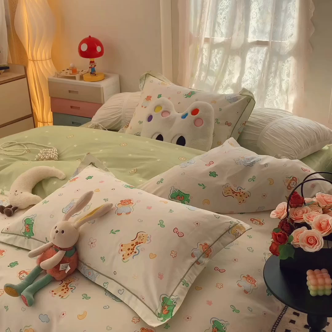 91家纺网 家纺一手货源 找家纺 莱豫家纺 2026新款全棉纯棉小清新印花四件套-第一波 森林奇遇记