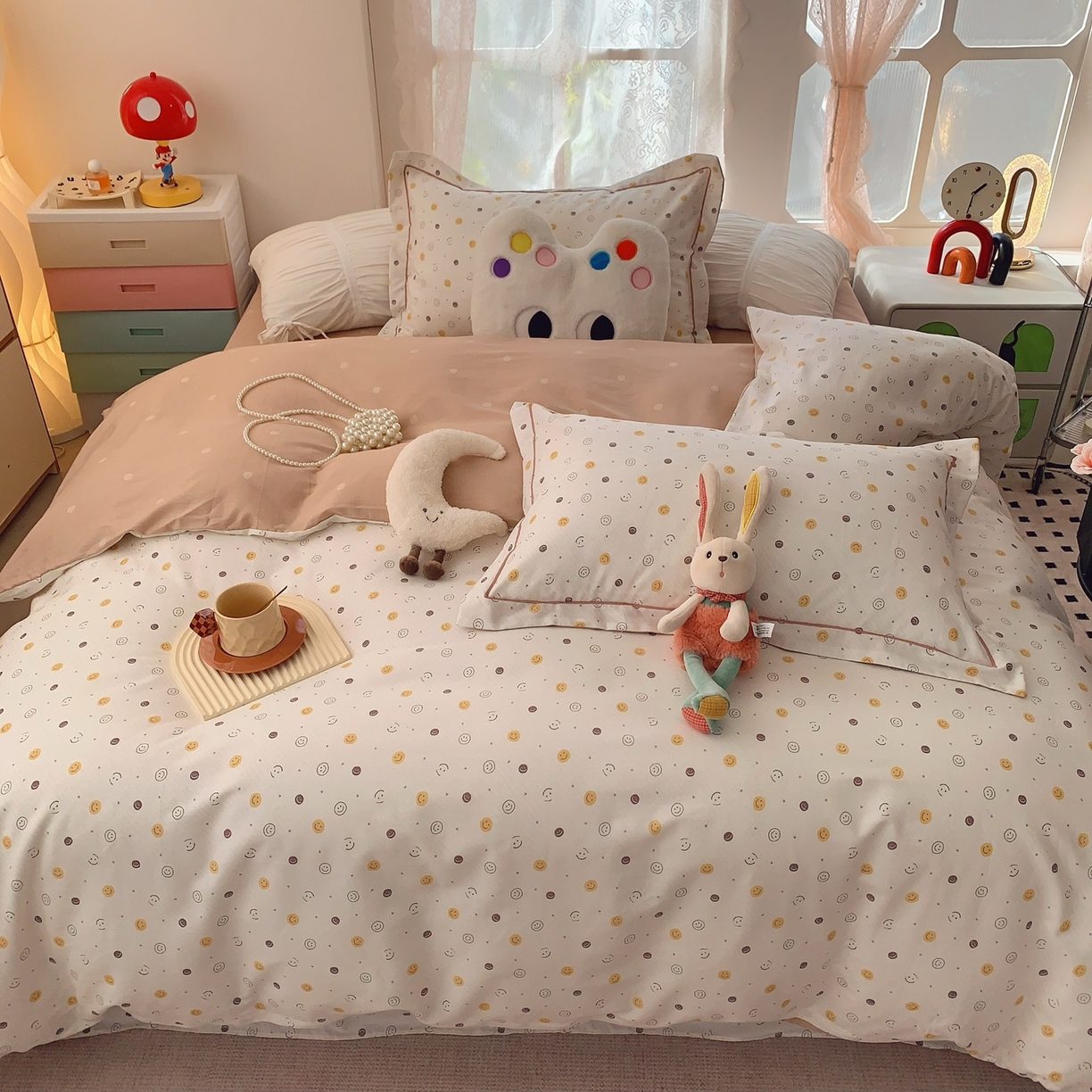 91家纺网 家纺一手货源 找家纺 莱豫家纺 2026新款全棉纯棉小清新印花四件套-第一波 微笑百事达