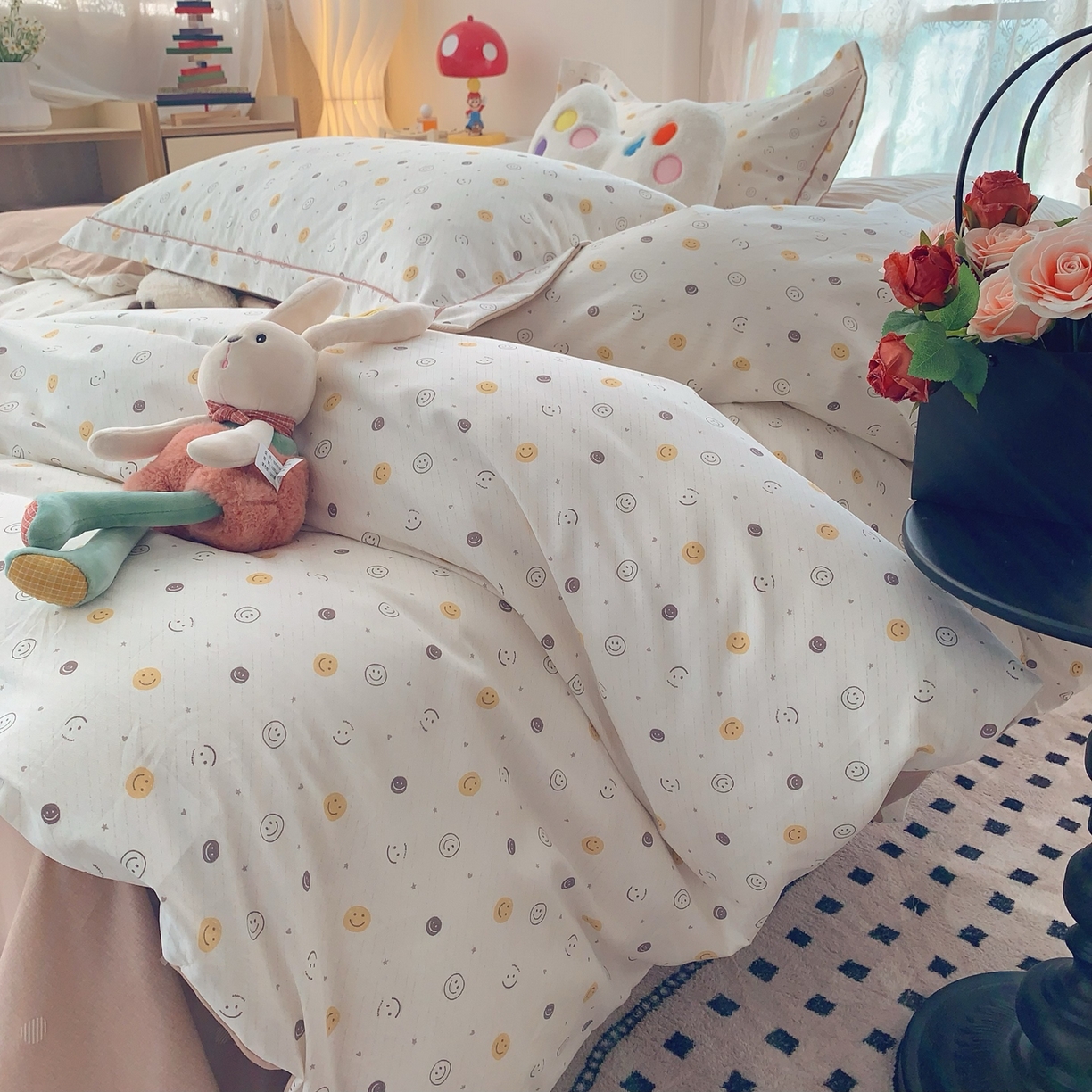 91家纺网 家纺一手货源 找家纺 莱豫家纺 2026新款全棉纯棉小清新印花四件套-第一波 微笑百事达