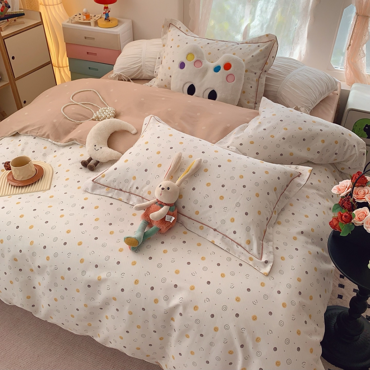 91家纺网 家纺一手货源 找家纺 莱豫家纺 2026新款全棉纯棉小清新印花四件套-第一波 微笑百事达