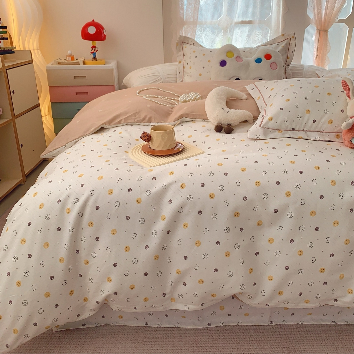 91家纺网 家纺一手货源 找家纺 莱豫家纺 2026新款全棉纯棉小清新印花四件套-第一波 微笑百事达