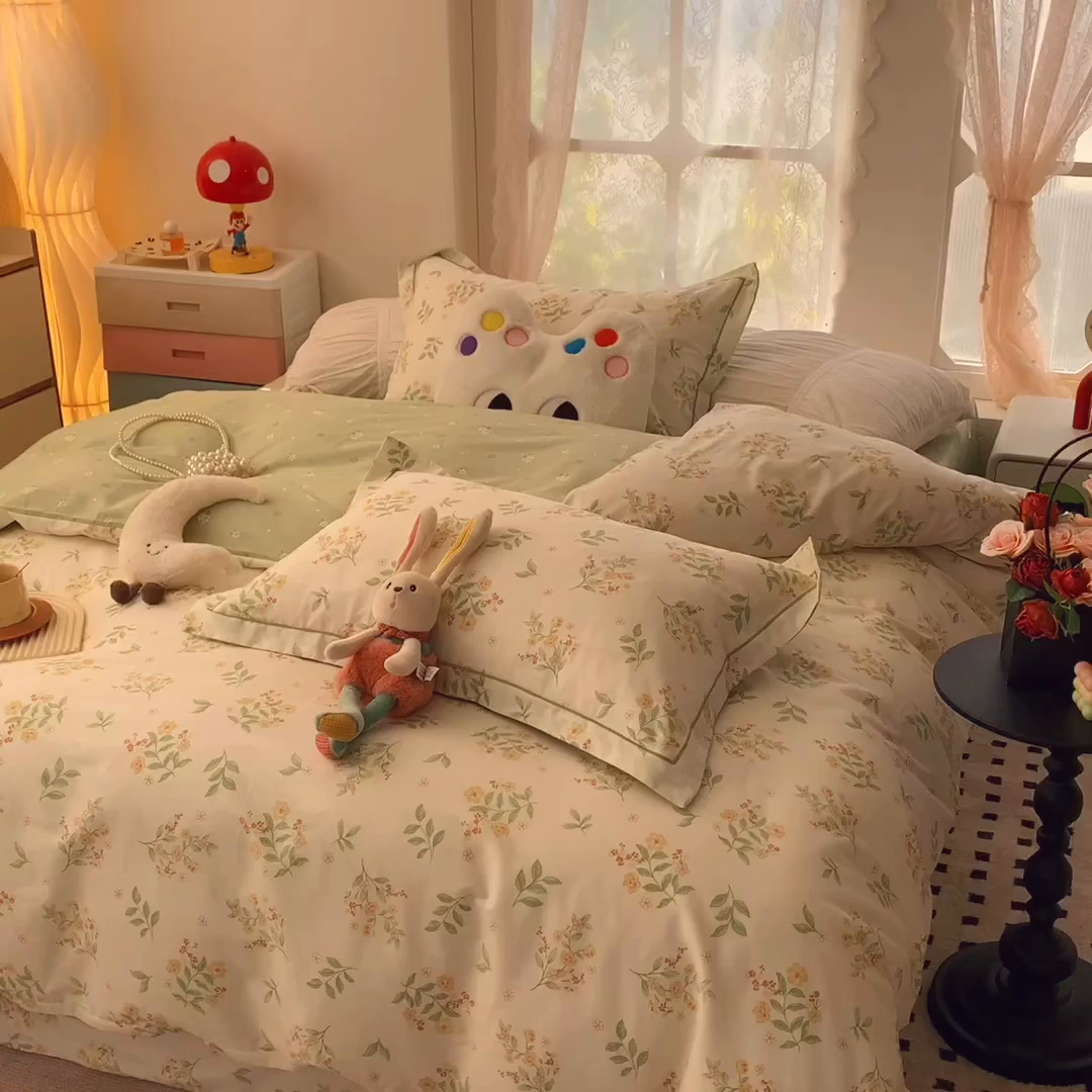 91家纺网 家纺一手货源 找家纺 莱豫家纺 2026新款全棉纯棉小清新印花四件套-第一波 夏花