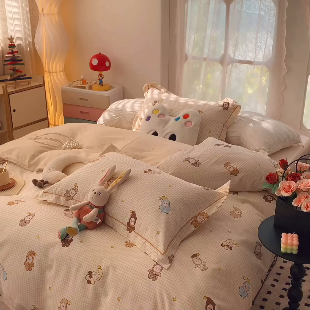 91家纺网 家纺一手货源 找家纺 莱豫家纺 2026新款全棉纯棉小清新印花四件套-第一波 小魔仙黄