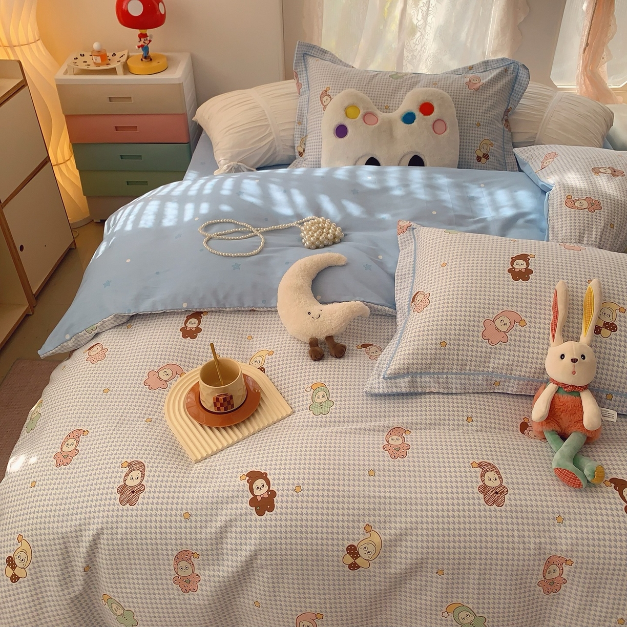 91家纺网 家纺一手货源 找家纺 莱豫家纺 2026新款全棉纯棉小清新印花四件套-第一波 小魔仙蓝