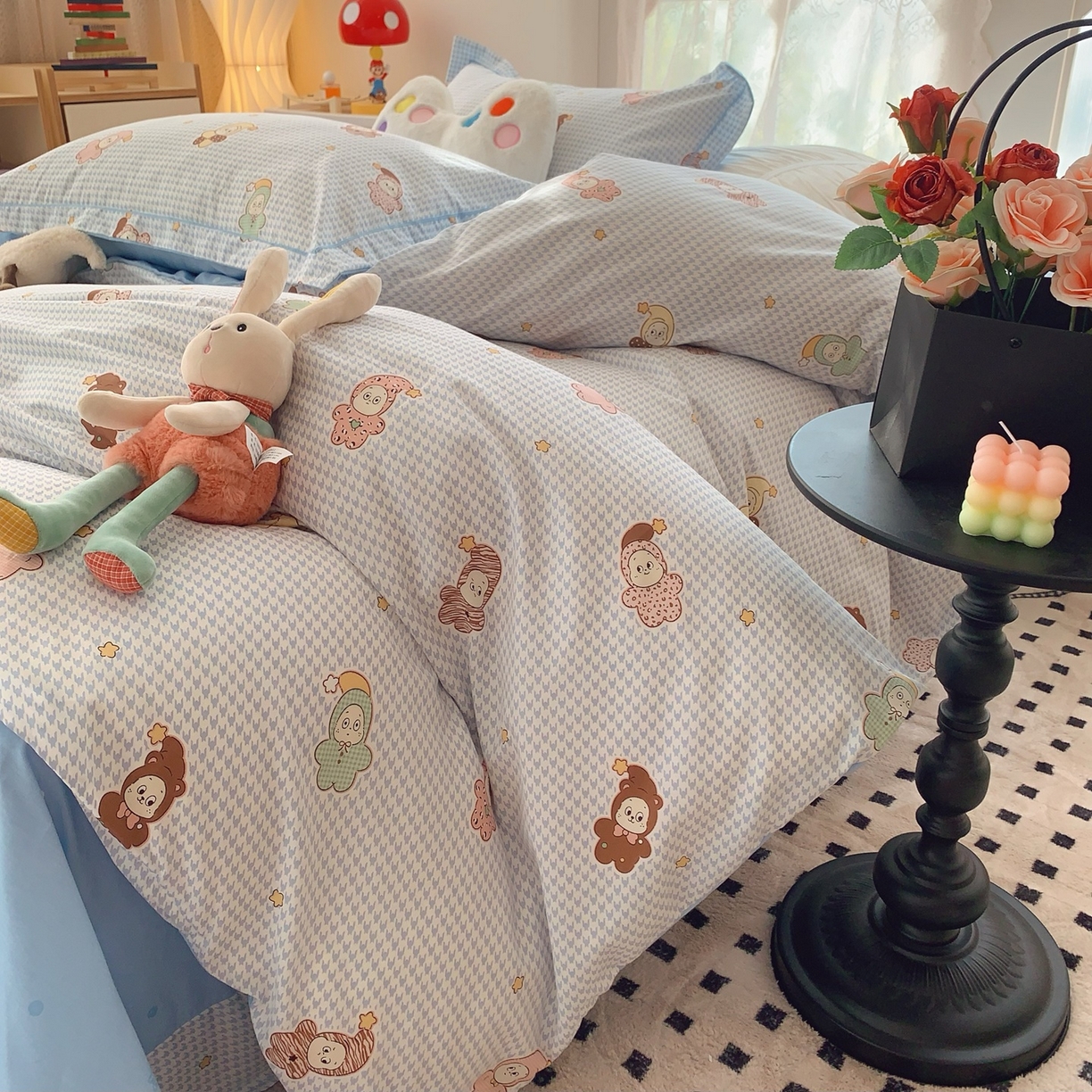 91家纺网 家纺一手货源 找家纺 莱豫家纺 2026新款全棉纯棉小清新印花四件套-第一波 小魔仙蓝