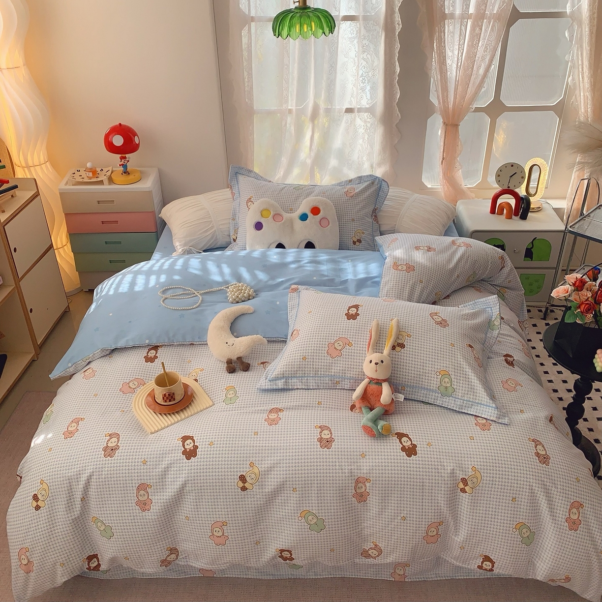 91家纺网 家纺一手货源 找家纺 莱豫家纺 2026新款全棉纯棉小清新印花四件套-第一波 小魔仙蓝