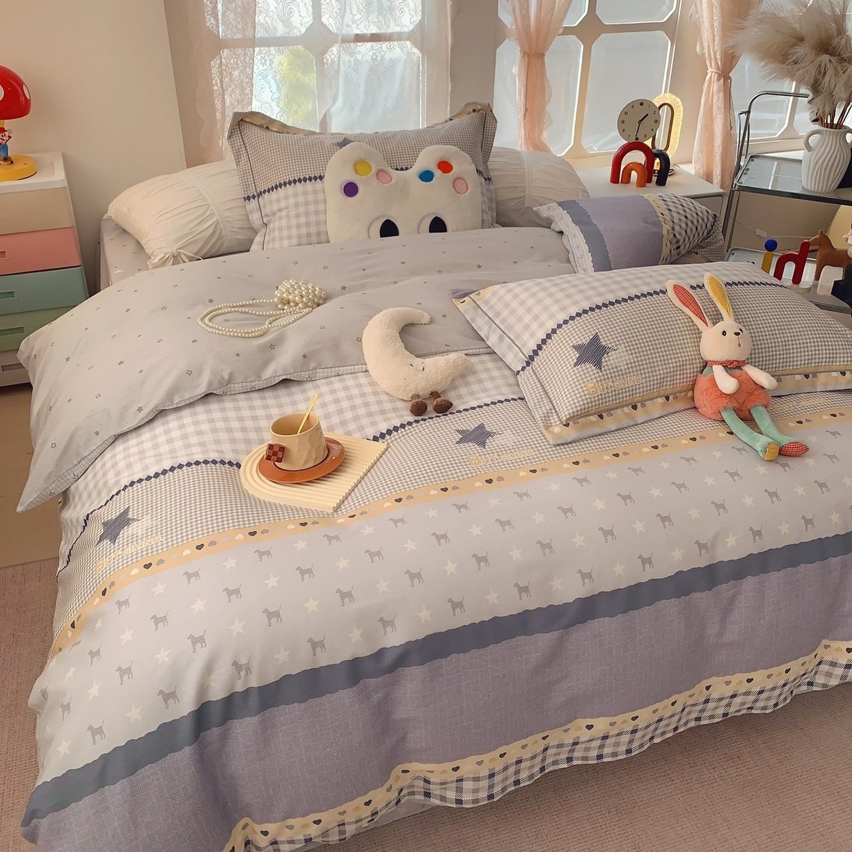 91家纺网 家纺一手货源 找家纺 莱豫家纺 2026新款全棉纯棉小清新印花四件套-第一波 星空物语