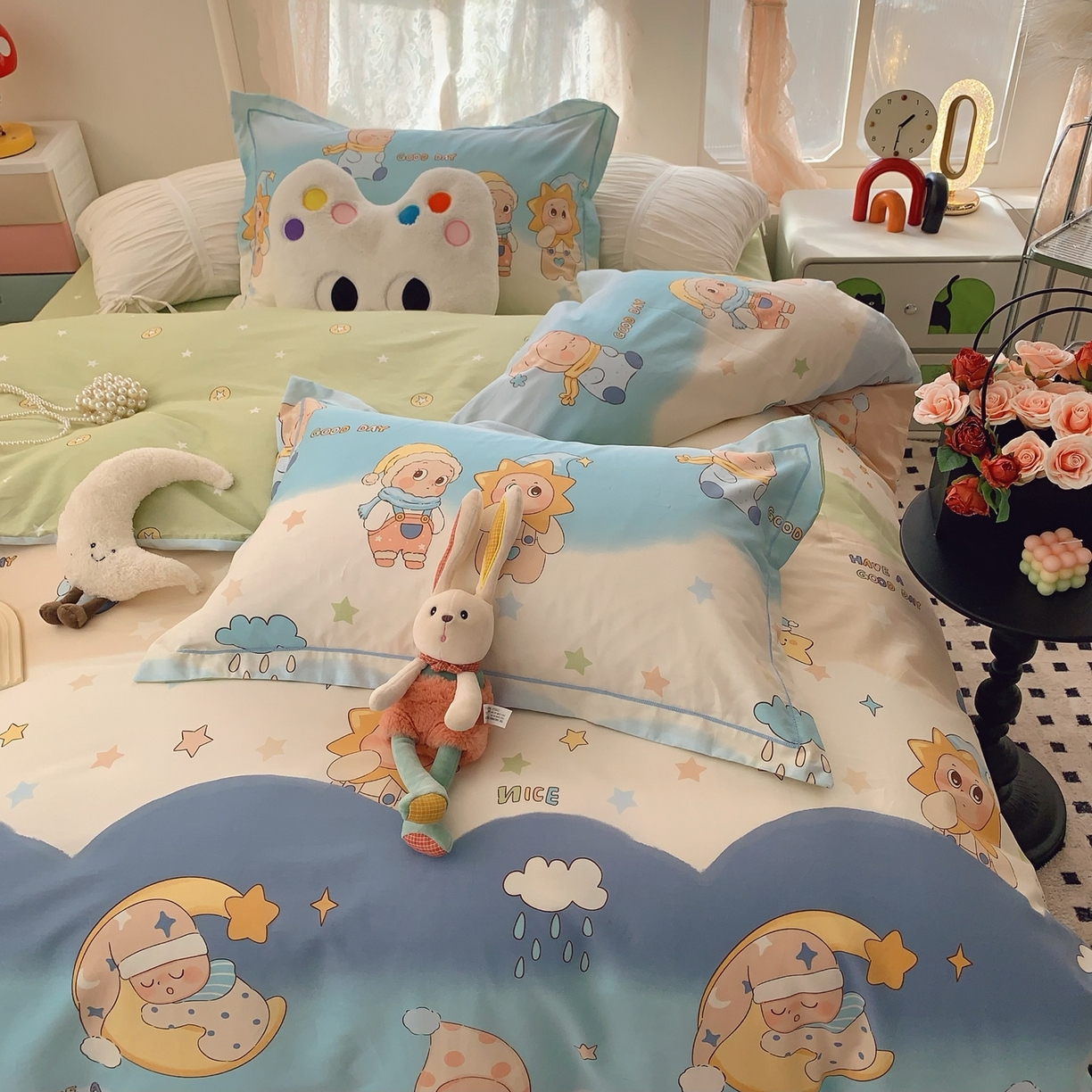 91家纺网 家纺一手货源 找家纺 莱豫家纺 2026新款全棉纯棉小清新印花四件套-第一波 星月宝贝