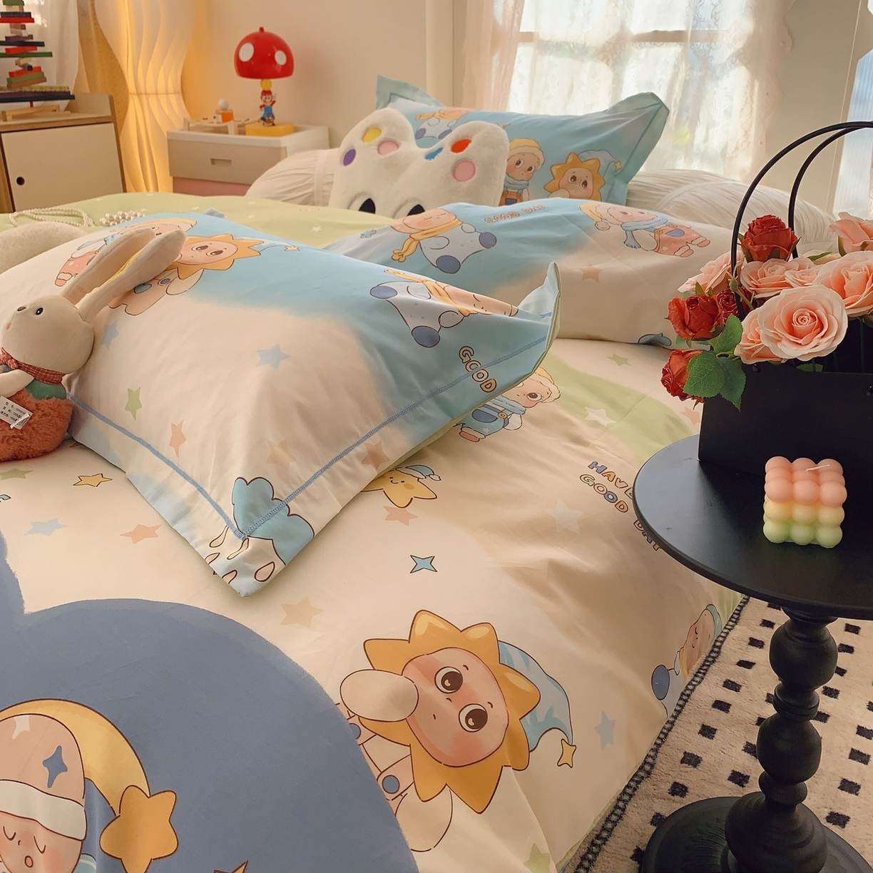 91家纺网 家纺一手货源 找家纺 莱豫家纺 2026新款全棉纯棉小清新印花四件套-第一波 星月宝贝