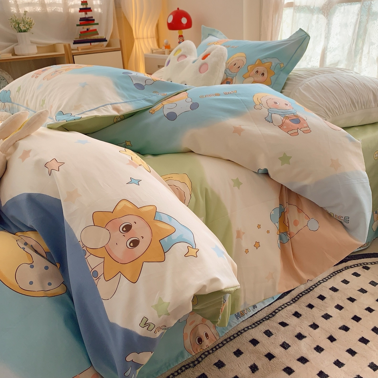 91家纺网 家纺一手货源 找家纺 莱豫家纺 2026新款全棉纯棉小清新印花四件套-第一波 星月宝贝