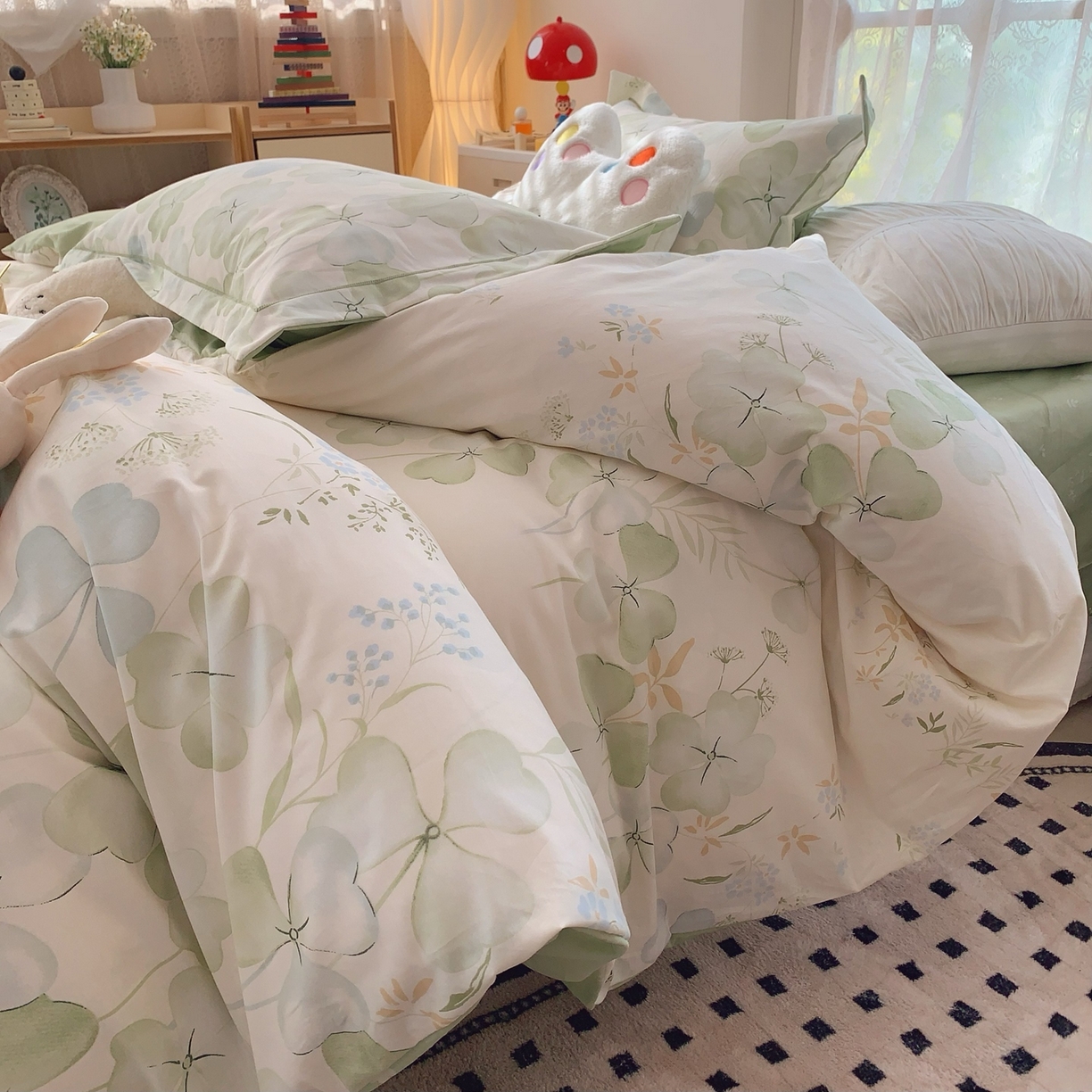 91家纺网 家纺一手货源 找家纺 莱豫家纺 2026新款全棉纯棉小清新印花四件套-第一波 幸运草