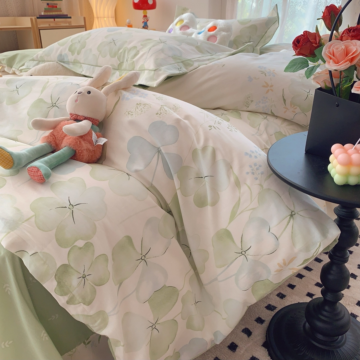 91家纺网 家纺一手货源 找家纺 莱豫家纺 2026新款全棉纯棉小清新印花四件套-第一波 幸运草